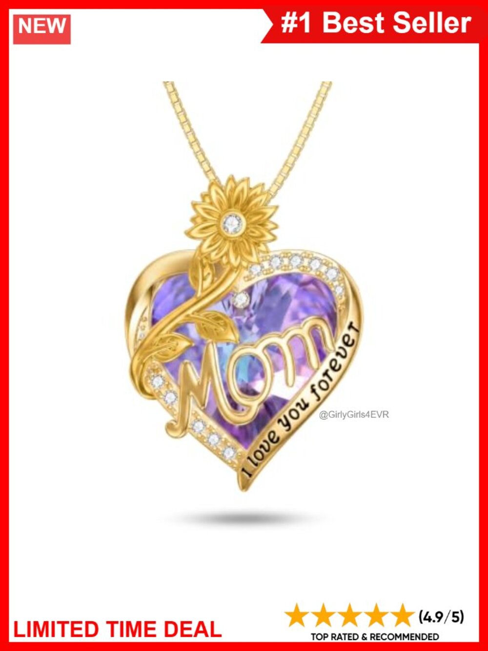 14K Gold Plated Heart Sunflower Pendant Necklace Adjustable Chain
